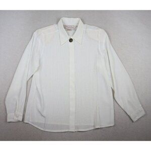 VINTAGE WOMEN'S WHITE PLEATED FRONT LONG SLEEVE BLOUSE - PENBROOKE LANE SIZE 10